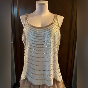 BCBGMaxAzria Gold and White Sequin Top